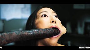 Asian babes is face fucked and creampied by Aliens with huge black cocks