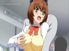 Busty anime caught with no ticket gets fucked in the train