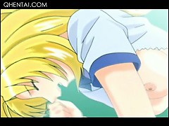 Cute hentai blonde cunt smashed with a tennis racket outdoor