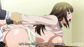 Hentai - 2D girl gets fucked hard by a bespectacled guy, right on the table.