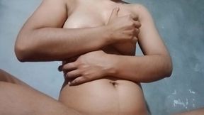 Thai girl knead, massage her big boobs