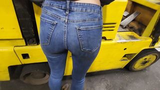 co worker fucked and spanked on forklift dripping creampie
