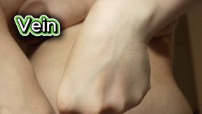 My Stepsister shows her veins on her hands and then shows her veins on her big tits up close and then does a camel toe pussy in colored panties