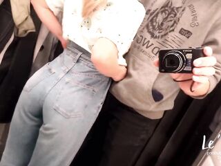 RISKY PUBLIC SEX IN MALL. DEEPTHROAT IN CHANGING ROOM WITH CURTAINS