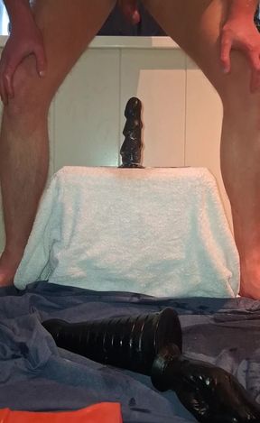 Solo gay anal play - huge dildo's and pissing orgasm