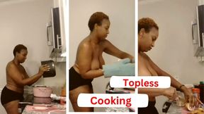 Cooking Topless in Kitchen