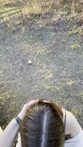 Gentle blowjob from a girl in nature