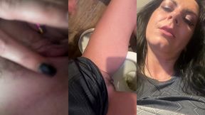 beautiful milfycalla with hungry pussy pee in the toilet, pissing close up