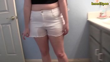 Lily Calloway Pissing white shorts omorashi