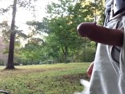 Public jerking-off at the park, verbal, cum dripping off my hard cock after orgasm