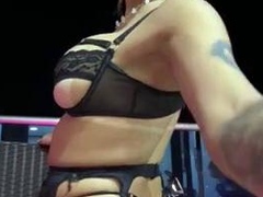 Trashy blonde babe in stockings