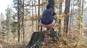 Desperate to Pee, She Has to Pee with Leashed Butt Outdoor