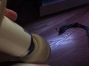 Diaper Trans girl, puslates and cum's in her bunny hop diapers and onsie