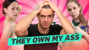 Two Russian nymphos lick and rim his cock in an all-girl threesome