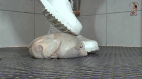 Chicken under Snow Boots floor view