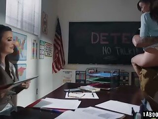 Teacher Elizabeth Catches Students, Orders Hot Fuck in Detention