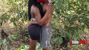 Couple fuck outdoor in a tropical rain forest