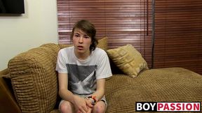 Long haired guy with a shaved asshole has fun with sex toys