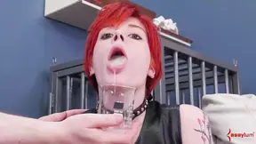 Cute redhead takes deepthroat and gets her ass toyed
