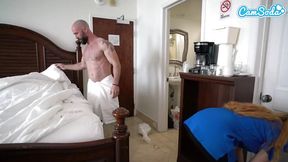 Big boob hotel maid gives blowjob for extra tip