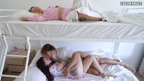 bunk bed threesome: lelya mult gets fucked while bella mur watches & joins