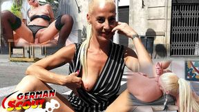 Mature German babe Yelena Vera flaunts her big tits for nasty public sexcapade