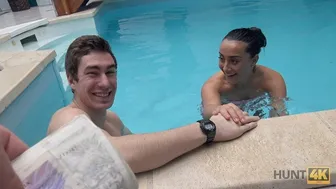 Czech brunette gives a blowjob and fucks for cash at the spa