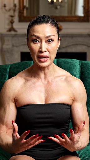 Female bodybuilder in black dress