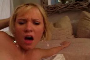 Slutty Blonde Babes Sharing Sperm After Hard Threesome Sex