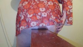 Fat sissy slut loves new 35cm dildo