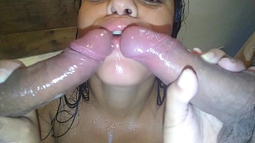 the first interracial cuckold threesome of a couple turns on a double blowjob and double vaginal penetration
