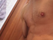 Sporty stud milking his cock secretly after morning routine workout
