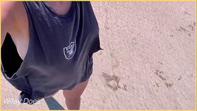 WIFE dare walking around side boob on public beach