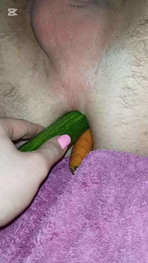 Cucumber and carrot healthy diet from the ass side