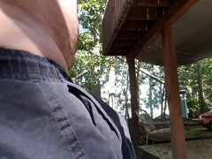 Jerking off outdoors in back yard cum shot public
