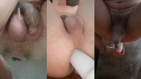 hydrostimulation of the open asshole with hands-free male squirt