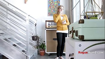 Delightful, blonde teen is sucking her boyfriend's dick and sharing it with his step- mom