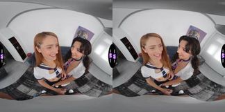 Petite ginger babe in virtual reality thressome