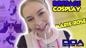 Blonde cosplay teen spy gets tied up in Shibari bondage