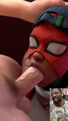 Ebony Spider-man Slut Deepthroating Spooder-man&#039;s Thicc Hard Ass Cock