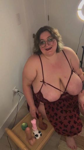BBW Fucks Herself with 3 Large Toys with Degradation and Humiliation