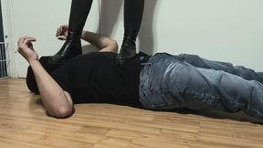 First time with hot roommate's leather boots trample