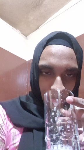 Desi sexy crossdresser drink her pee and cum over herself