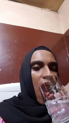 Desi sexy crossdresser drink her pee and cum over herself