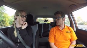 Giggling Won't Help Her Driving Skills To Improve!