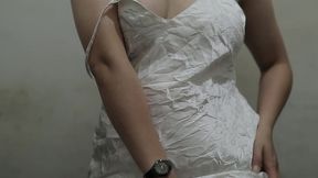 masturbasi in white satin lingerie