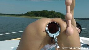 Deep anal&#x1F44C; exploration on a yacht, boat, with a speculum fucked by a giant dildo