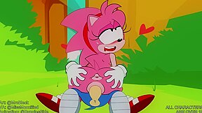 Innocent Cartoon Sweetie Riding Sonic The Hedgehog Outside