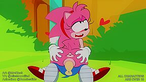Innocent Cartoon Sweetie Riding Sonic The Hedgehog Outside
