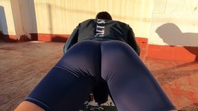 Sport tutor in cock-squeezing latex gets swell while spreading (precum)